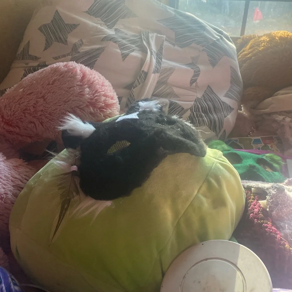 Black Cat Ear Mask with Green Eyes
